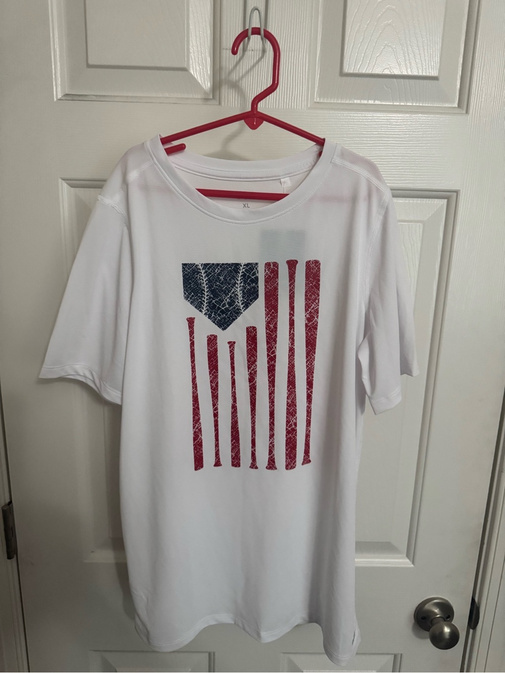 White Kids Graphic Tee with Red & Blue Flag Design baseball 4th July baseball